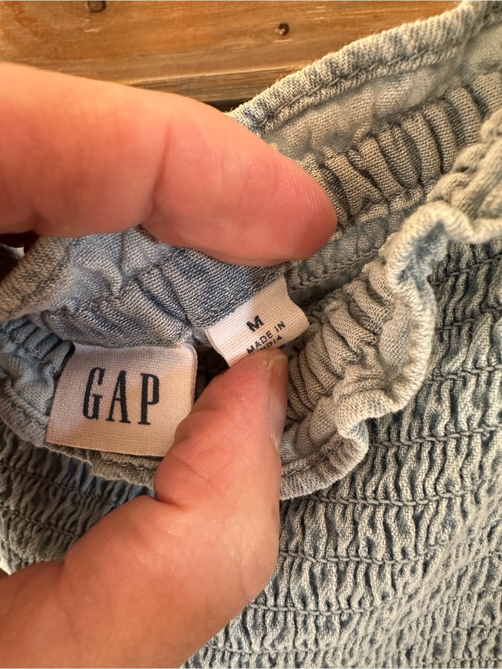 GAP Light Wash Smocked Midi Dress - Light Blue - Picture 2 of 2